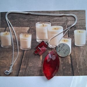 Believe In Love Necklace with Red Crystal Pendant